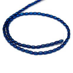Blue Plated Non-Magnetic Synthetic Hematite Beads Strands, Grade A, Rice, Blue Plated, 5x3mm, Hole: 0.5mm, about 85pcs/strand, 15.7 inch