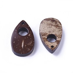 Coffee Coconut Pendants, teardrop, Coffee, 25x15x5mm, Hole: 1mm