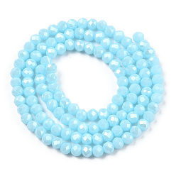 Bleu Clair Perles en verre electroplate, perle plaquée lustre, facette, rondelle, bleu clair, 6x5mm, Trou: 1mm, Environ 85~88 pcs/chapelet, 16.1~16.5 pouce (41~42 cm)