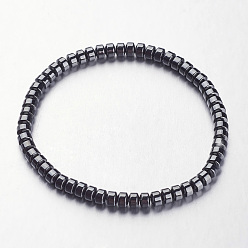 Black Non-magnetic Synthetic Hematite Beaded Stretch Bracelets, Flat Round, Black, 2 inch(50mm) , Bead: 4mm 