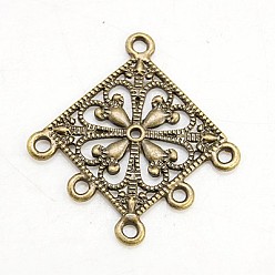 Antique Bronze Tibetan Style Alloy Links, Lead Free and Cadmium Free, Rhombus, Antique Bronze, 35x33.5x1.5mm, Hole: 2mm