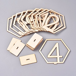 Blanched Almond Wood Table Numbers Cards, for Wedding, Restaurant, Birthday Party Decorations, Hexagon with Number 1~10, Blanched Almond, 33x109x100mm
