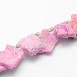 Pink Гальванические нити шарик натуральный агат, druzy агат, самородки, окрашенные, розовые, 22~37x14~17x17~21 мм, отверстие : 1.5 мм, около 8 шт / нитка, 5 дюйм