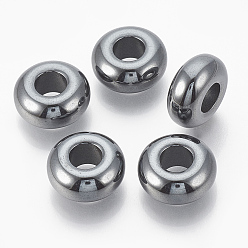 Non-magnetic Hematite Non-magnetic Synthetic Hematite Beads, Large Hole Beads, Rondelle, 14x6mm, Hole: 6mm