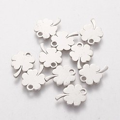 Stainless Steel Color 201 Stainless Steel Charms, Clover, Stainless Steel Color, 12x9x1mm, Hole: 1.5mm