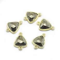 Pyrite Natural Pyrite Links connectors, with Golden Tone Brass Findings, Triangle, Faceted, 17~18x11~13x4~6mm, Hole: 1.2mm