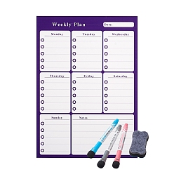 Purple Magnetic Dry Erase Weekly Calendar for Fridge, with Fine Tip Markers and Large Eraser with Magnets, Monthly Whiteboard, Purple, 42x29.8x0.05cm
