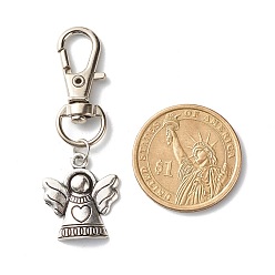 Antique Silver Angel Tibetan Style Alloy Keychain, with Swivel Lobster Claw Clasps and Iron Open Jump Rings, Antique Silver, 50~55mm, Hole: 10.5x6.4mm