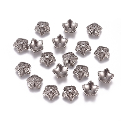 Gunmetal Tibetan Style Bead Caps, Cadmium Free & Lead Free, 5-Petal, Flower, Gunmetal, 10x4mm, Hole: 1mm
