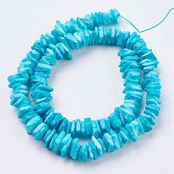 Dark Turquoise Natural Sea Shell Beads Strands, Dyed, Square Heishi Beads, Dark Turquoise, 1~3.5x4.5~10x4.5~10mm, Hole: 0.5mm, 16.1 inch~16.9 inch