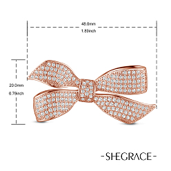 Rose Gold SHEGRACE Brass Brooch, with Grade AAA Cubic Zirconia, Bowknot, Clear, Rose Gold, 48x20mm