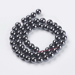 Black Non-Magnetic Synthetic Hematite Beads Strands, AA Grade Round Beads, Black, Size: about 8mm in diameter, hole: 1mm, about 53pcs/strand