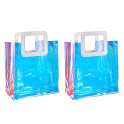 Blanc Sac transparent de laser de PVC, sac à main, avec poignées en cuir pu, pour cadeau ou emballage cadeau, rectangle, blanc, produit fini: 32x25x15 cm
