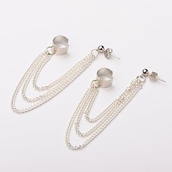 Platinum Stylish Iron Twisted Chains Ear Studs, with Brass Cuff Earring Findings, Platinum, 85mm
