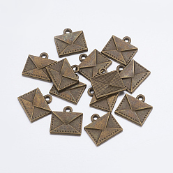 Antique Bronze Tibetan Style Alloy Mail Charms, Lead Free and Cadmium Free, Mail Charms, Antique Bronze, 15x14.5x2mm, Hole: 1.5mm