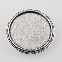 Antique Silver Vintage Alloy Brooch Cabochon Bezel Settings, Cadmium Free & Lead Free, with Iron Pin Back Bar Findings, Antique Silver, Flat Round Tray: 30mm, 35.5x2mm, Pin: 0.8mm