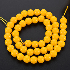 Gold Glass Beads Strands, Imitation Jade, Round, Gold, 8mm, Hole: 1.2mm, about 50~51pcs/strand, 15.35 inch(39cm)