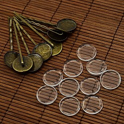 Antique Bronze 18mm Transparent Clear Domed Glass Cabochon Cover for Iron Hair Bobby Pin DIY Making, Antique Bronze, 63x19x2mm
