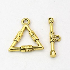 Antique Golden Tibetan Style Alloy Toggle Clasps, Triangle, Lead Free and Cadmium Free, Antique Golden, 23x21.5x3mm, Hole: 2mm
