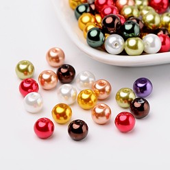 Couleur Mélangete Lustre verre nacrées perles de nacre, couleur mixte, 8mm, trou: 1 mm, environ 100 PCs / sachet 