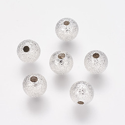 Silver Brass Textured Beads, Round, Nickel Free, Silver Color Plated, about 6mm in diameter, hole: 1mm