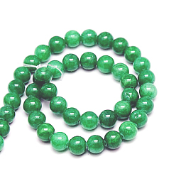 Green Natural Yellow Jade Beads Strands, Dyed, Round, Green, 6mm, Hole: 1mm, about 70pcs/strand, 15.75 inch