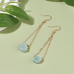 Mixed Stone Irregular Raw Natural Gemstone Dangle Earrings, Golden Brass Long Chain Drop Earrings for Women, 70mm, Pin: 0.6mm