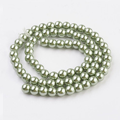 Kaki Foncé Brins de perles de verre teint écologiques, ronde, cordon en coton fileté, kaki foncé, 6mm, Trou: 1.2~1.5mm, Environ 70 pcs/chapelet, 15.7 pouce