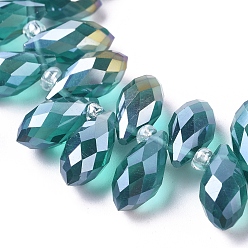 Teal Electroplate Glass Faceted Teardrop Beads Strands, Top Drilled Beads, AB Color Plated, Teal, 11.5~13x6mm, Hole: 1mm, about 92~95pcs/strand, 16.5 inch