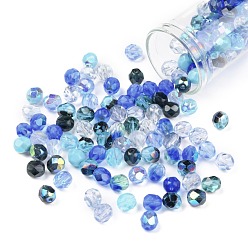 Blue Fire-Polished Czech Glass Beads, Faceted, Ananas, Blue, 6x5.5~6mm, Hole: 1.2mm, about 360pcs/bag