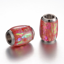 Mixed Color 304 Stainless Steel Enamel Magnetic Clasps with Glue-in Ends, with Shell, Barrel, Mixed Color, 16x13~14mm, Hole: 6mm