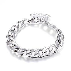Stainless Steel Color 304 Stainless Steel Bracelets, with Curb Chain, Stainless Steel Color, 200mm(7-7/8 inch)