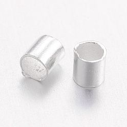 Silver Brass Crimp Beads, Tube, Silver Color Plated, 2x2x0.15mm, Hole: 1.5mm