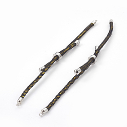 Noir Fabrication de bracelet coulissant en cordon de nylon réglable, avec les accessoires en laiton, plaqué longue durée, Platine plaqué, noir, 8-5/8 pouce (22 cm), 2~3.5mm, Trou: 1.5mm