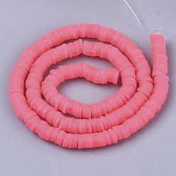 Cerise Handmade Polymer Clay Beads Strands, for DIY Jewelry Crafts Supplies, Heishi Beads, Disc/Flat Round, Cerise, 6x0.5~1mm, Hole: 1.8mm, about 290~320pcs/strand, 15.75 inch~16.14 inch(40~41cm)