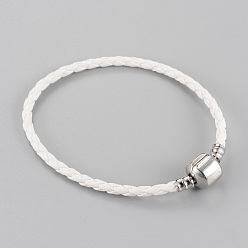 White Imitation Leather European Style Bracelet Making, with Brass Clasps, White, 7-5/8 inch(195mm)x3mm