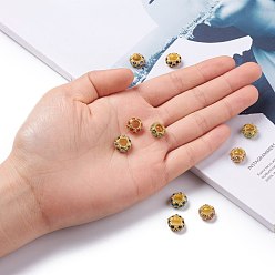 Mixed Color Alloy Rhinestone European Beads, Large Hole Beads, Golden Metal Color, Mixed Color, 11x6mm, Hole: 5mm