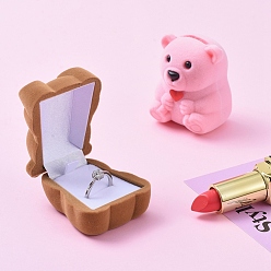 Pink Бархатные шкатулки в форме медведя, портативный ящик для драгоценностей органайзер для хранения, для кольца серьги колье, розовые, 5.5x4.6x3.7 см