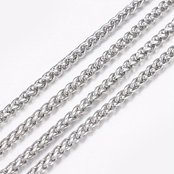 Stainless Steel Color 304 Stainless Steel Wheat Chains, Foxtail Chain, Unwelded, Stainless Steel Color, 3.5x2x0.7mm