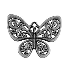 Antique Silver Tibetan Style Alloy Filigree Butterfly Pendants, Cadmium Free & Lead Free, Antique Silver, 49x56x3mm, Hole: 4x3mm