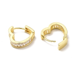 Clear Brass Cubic Zirconia Hoop Earrings, Heart Shape Hoop Earrings for Women, Real 18K Gold Plated, Clear, 16x15x4mm, Pin: 0.9mm