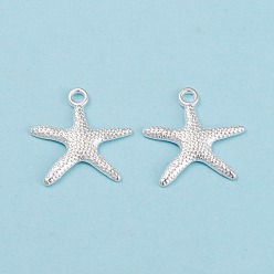 Silver Tibetan Style Alloy Pendants, Cadmium Free & Lead Free, Starfish/Sea Stars, Silver, 19.5x19x2mm, hole: 2mm.