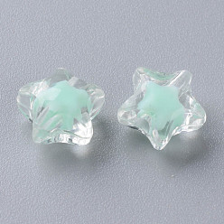 Aquamarine Transparent Acrylic Beads, Bead in Bead, Faceted, Star, Aquamarine, 10.5x11x7mm, Hole: 2mm, about 1280pcs/500g