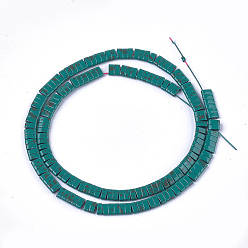 Teal Spray Painted Non-magnetic Synthetic Hematite Multi-Strand Links, Two Hole Carrier Beads, For Tile Elastic Bracelets Making, Rectangle, Teal, 2x5x2mm, Hole: 0.6mm, about 172pcs/strand, 16.1 inch