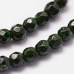 Green Goldstone Synthetic Green Goldstone Beads Strands, Dyed & Heated, Faceted(64 Facets), Round Bead, 4mm, Hole: 0.8mm, 99pcs/strand, 15.7 inch