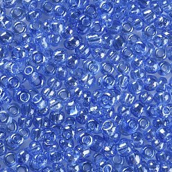 Cornflower Blue Glass Seed Beads, Trans. Colours Lustered, Round, Cornflower Blue, 4mm, Hole: 1.5mm, about 500pcs/50g, 50g/bag, 18bags/2pounds