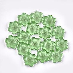 Vert Perles de verre imprimées , fleur, verte, 15x13.5x3.5mm, Trou: 1mm