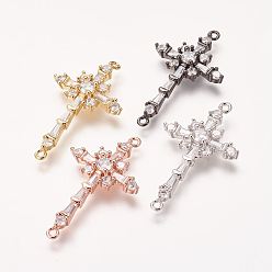Mixed Color Brass Micro Pave Cubic Zirconia Links, Cross, Mixed Color, 34x20x4mm, Hole: 1mm