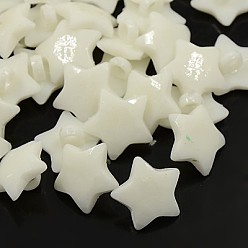 White Acrylic Shank Buttons, 1-Hole, Dyed, Faceted, Star, White, 16x3mm, Hole: 3mm