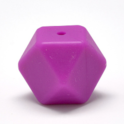Orchid Food Grade Eco-Friendly Silicone Beads, Chewing Beads For Teethers, DIY Nursing Necklaces Making, Faceted Cube, Orchid, 17x17x17mm, Hole: 2mm